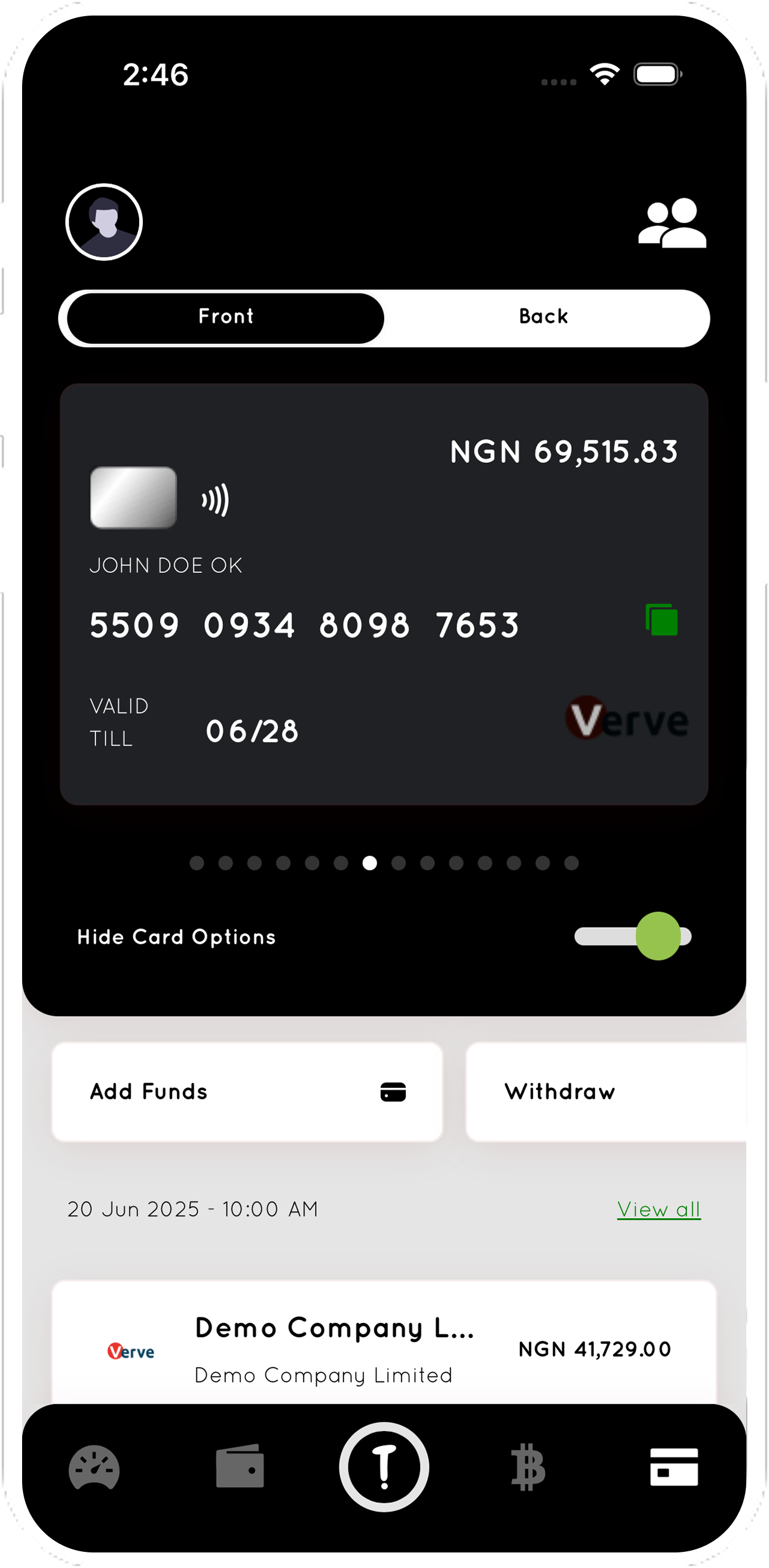 Virtual dollar cards feature - phone frame